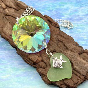 Suncatcher Prism with Starfish Charm, Crystal Disc Rear View Mirror Ornament